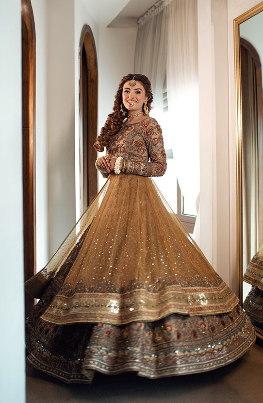 Elegant Yellow Pakistani Bridal Dress with Embroidered Details