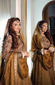 Elegant Yellow Pakistani Bridal Dress with Embroidered Details