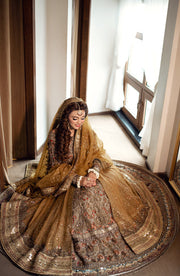 Elegant Yellow Pakistani Bridal Dress with Embroidered Details