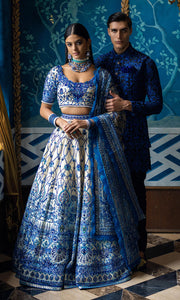 HSY Blue Bridal Lehenga Choli Dupatta Wedding Dress