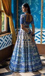 HSY Blue Bridal Lehenga Choli and Dupatta Wedding Dress Online