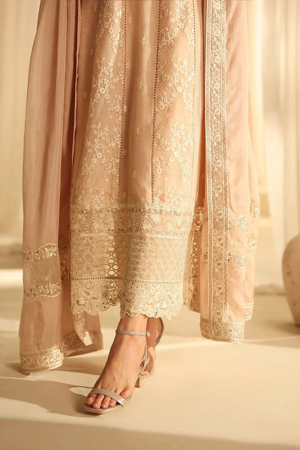 Elegant Hazel Sequin Embroidered Khaddi Net Pakistani Party Dress