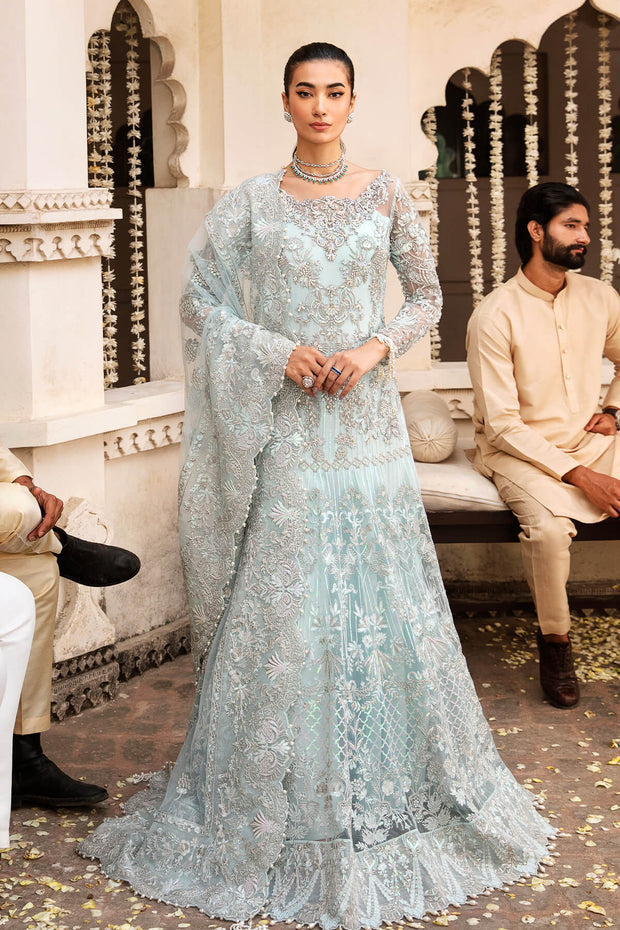 Embellished Aqua Blue Pakistani Party Dress Pishwas Nameera by Farooq Embellished Aqua Blue Pakistani Party Dress Pishwas Nameera by Farooq