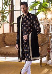 Heavily Embellished Black Velvet Pakistani Sherwani