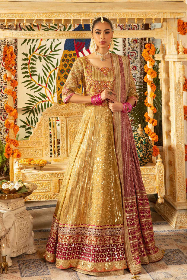 Heavily Embellished Golden Pakistani Wedding Dress Pishwas Frock