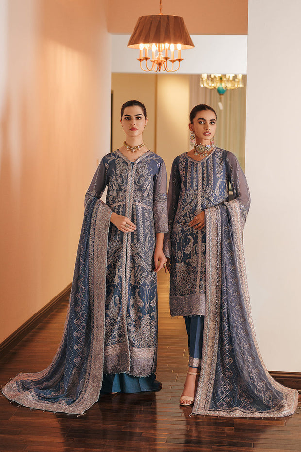 Heavily Embellished Grey Pakistani Open Shirt Style Wedding Dress