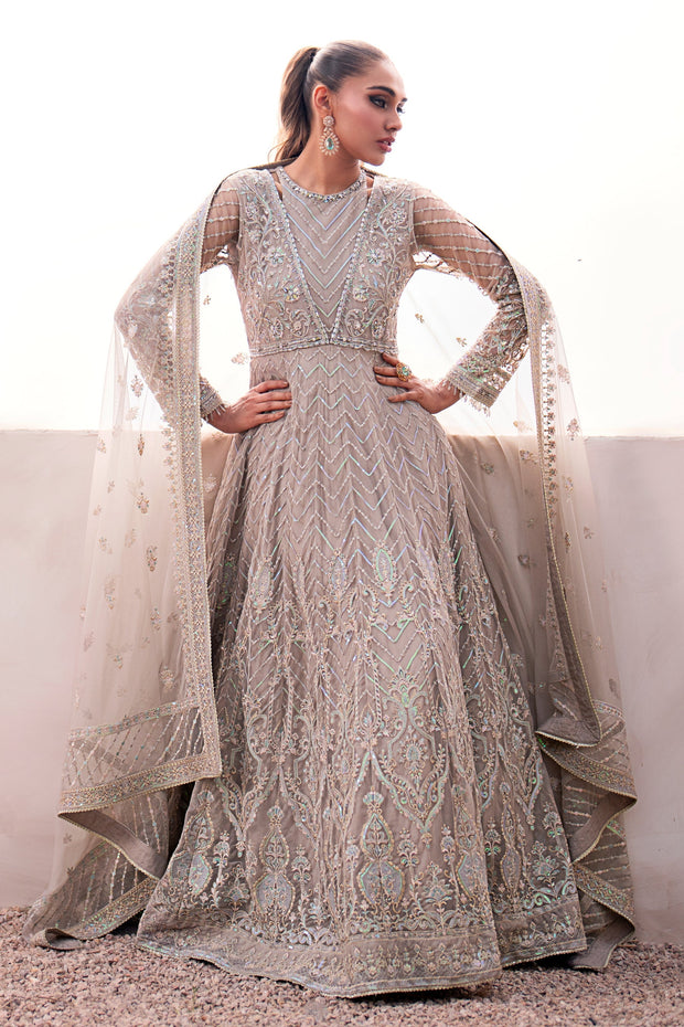 Heavily Embellished Grey Shade Pakistani Wedding Dress in Gown Style Nameera by Farooq Heavily Embellished Grey Shade Pakistani Wedding Dress in Gown Style Nameera by Farooq