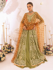 Heavily Embellished Pakistani Wedding Dress in Mehndi Green Pishwas