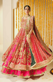 Heavily Embellished Pink Double Layered Pishwas Pakistani Wedding Dress