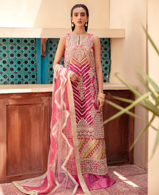 Heavily Embellished Pink Pakistani Kameez Sharara Wedding Dress
