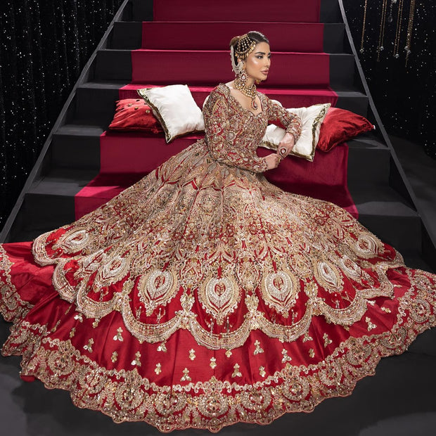Embellished Red Lehenga Gown Pakistani Bridal Dress