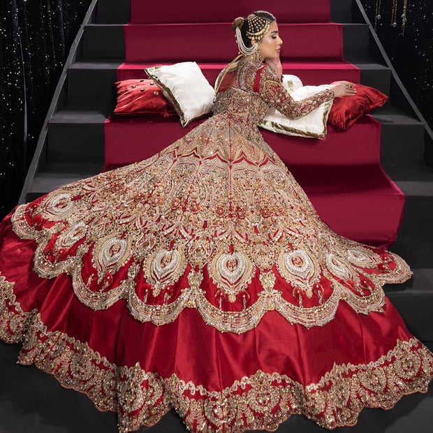 Embellished Red Lehenga Gown Pakistani Bridal Dresses 2023