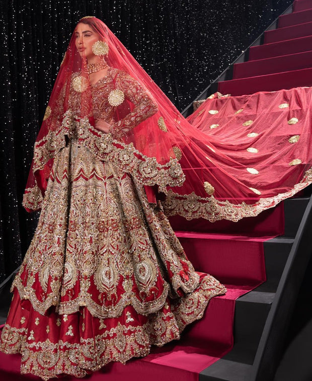 Embellished Red Lehenga Gown Pakistani Bridal Dresses