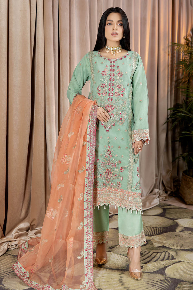 Heavily Embellished Sea Green Pakistani Kameez Salwar Suit with Dupatta