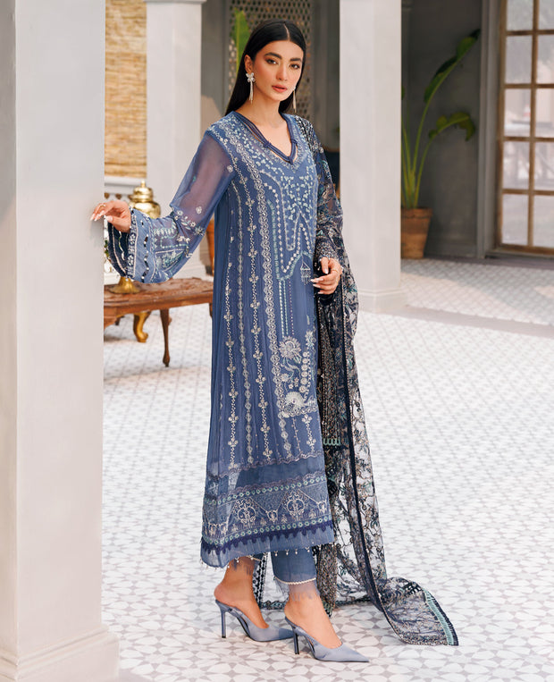 Heavily Embroidered Blue Pakistani Salwar Kameez Party Wear