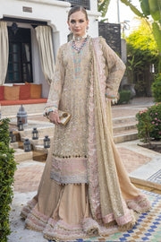 Heavily Embroidered Gold Color Kameez Sharara Pakistani Wedding Dress