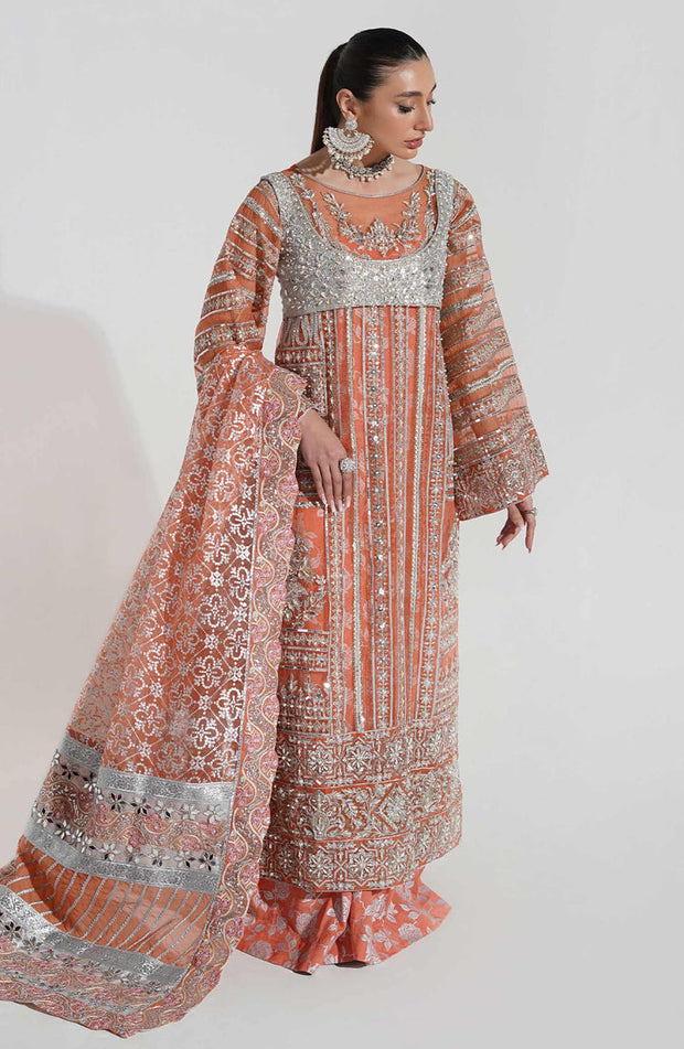 Heavily Embroidered Peach Pakistani Pishwas Lehenga Wedding Dress