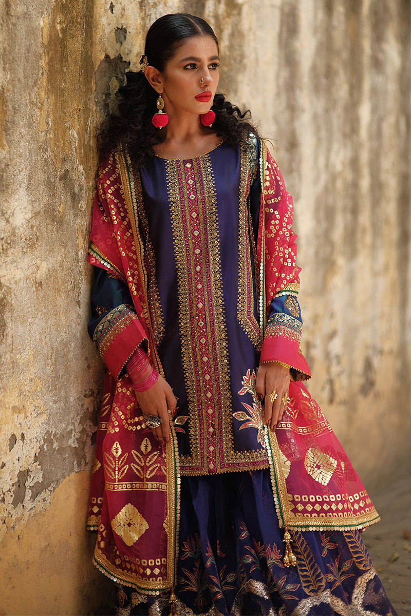 Heavy Blue Sharara Kameez Pakistani Wedding Dress