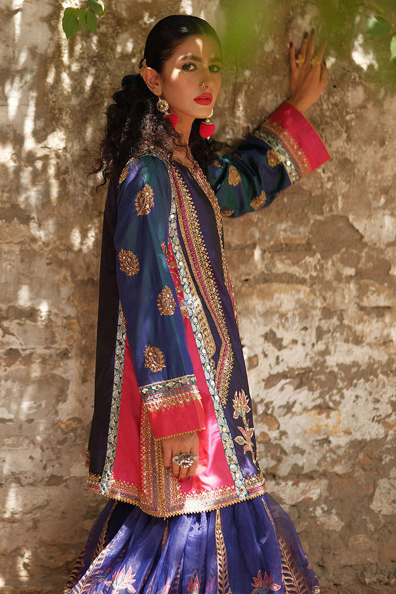 Heavy Blue Sharara Kameez Pakistani Wedding Dresses 2023