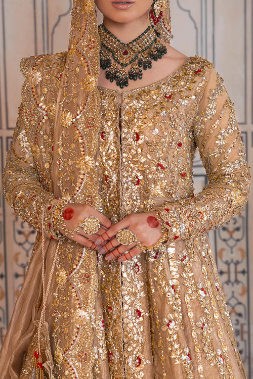 Heavy Pakistani Bridal Dress Golden Lehenga Shirt For Wedding