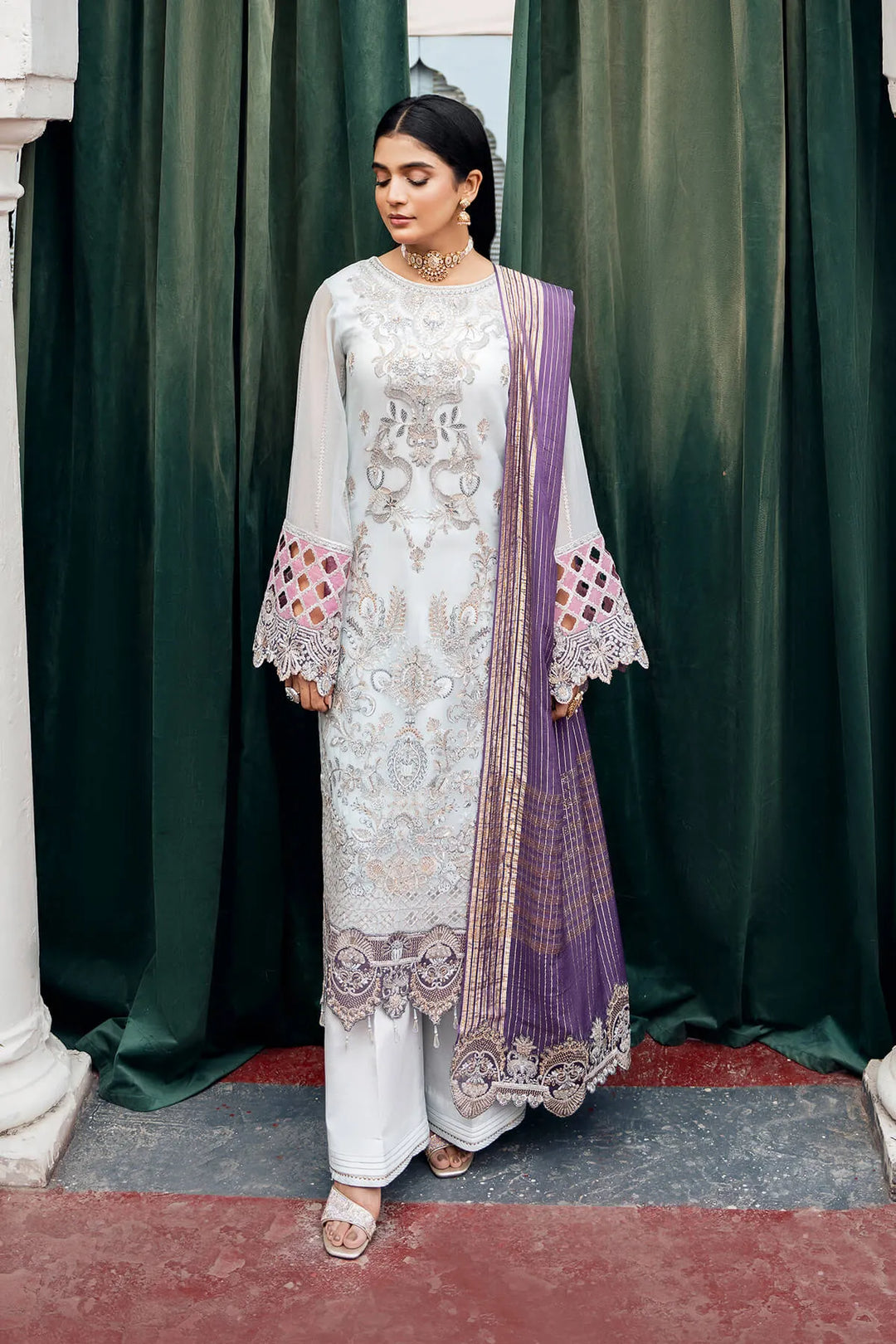 Embroidered Jacquard Dress Set With Dupatta E0Ca