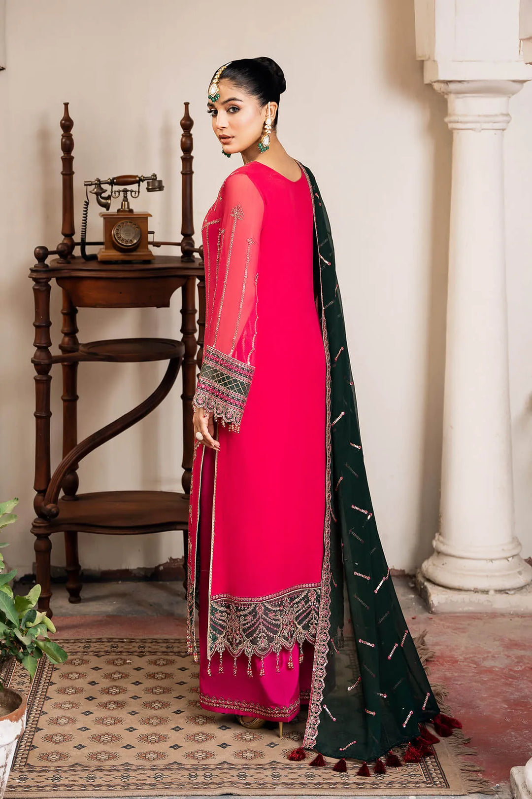 Embroidered Raw Silk Gown With Dupatta 3Be9