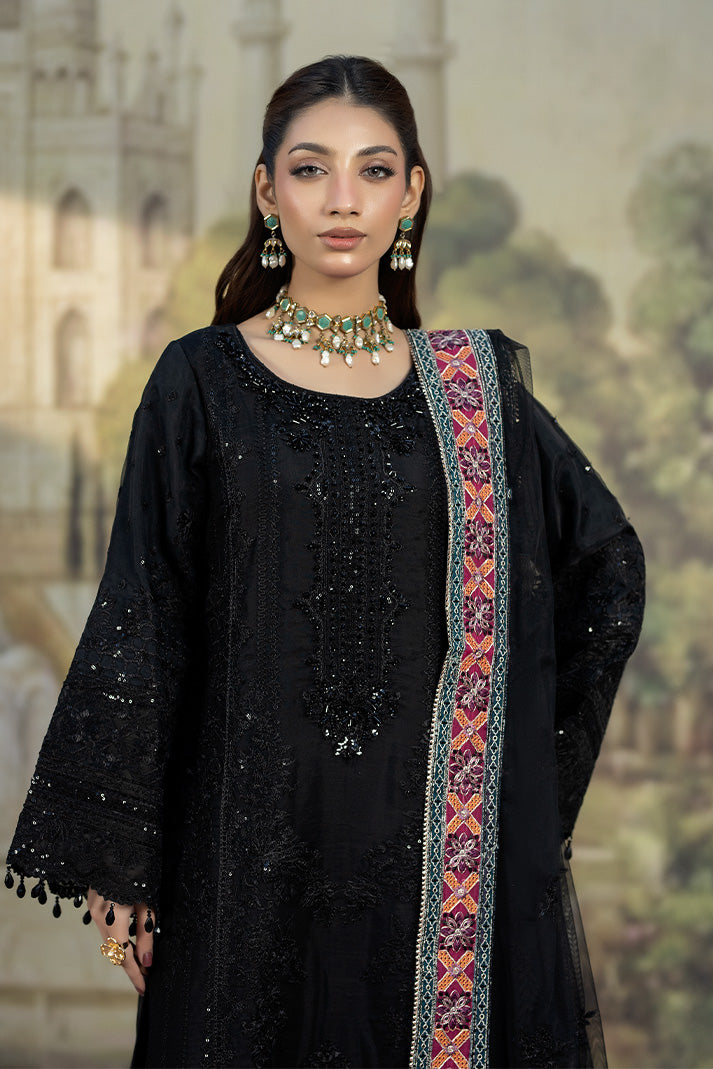 Elegant Black Raw Silk Pakistani Eid Dress