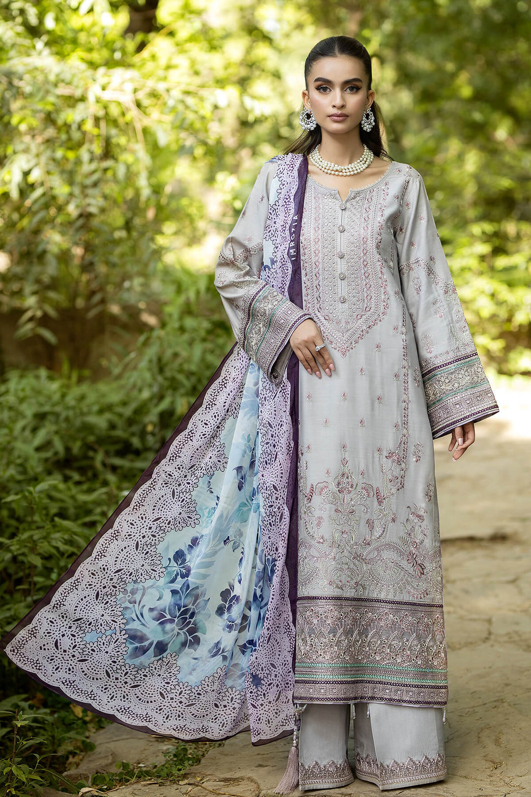 Embroidered Organza Ensemble With Dupatta 4965
