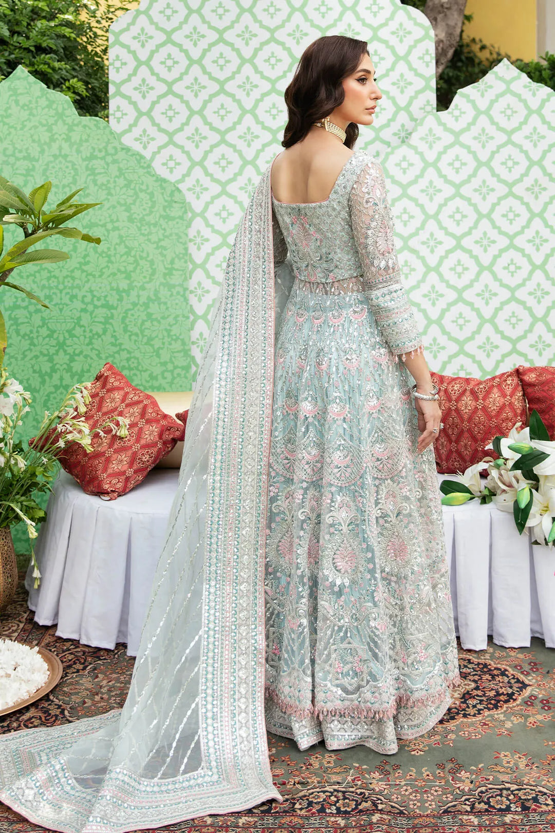Embroidered Organza Pakistani Bridal Dress with Handmade