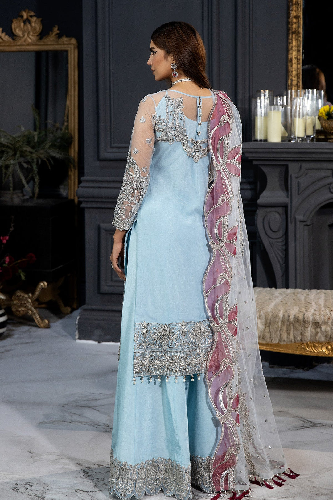 Embroidered Organza Pakistani Bridal Dress with Stonework