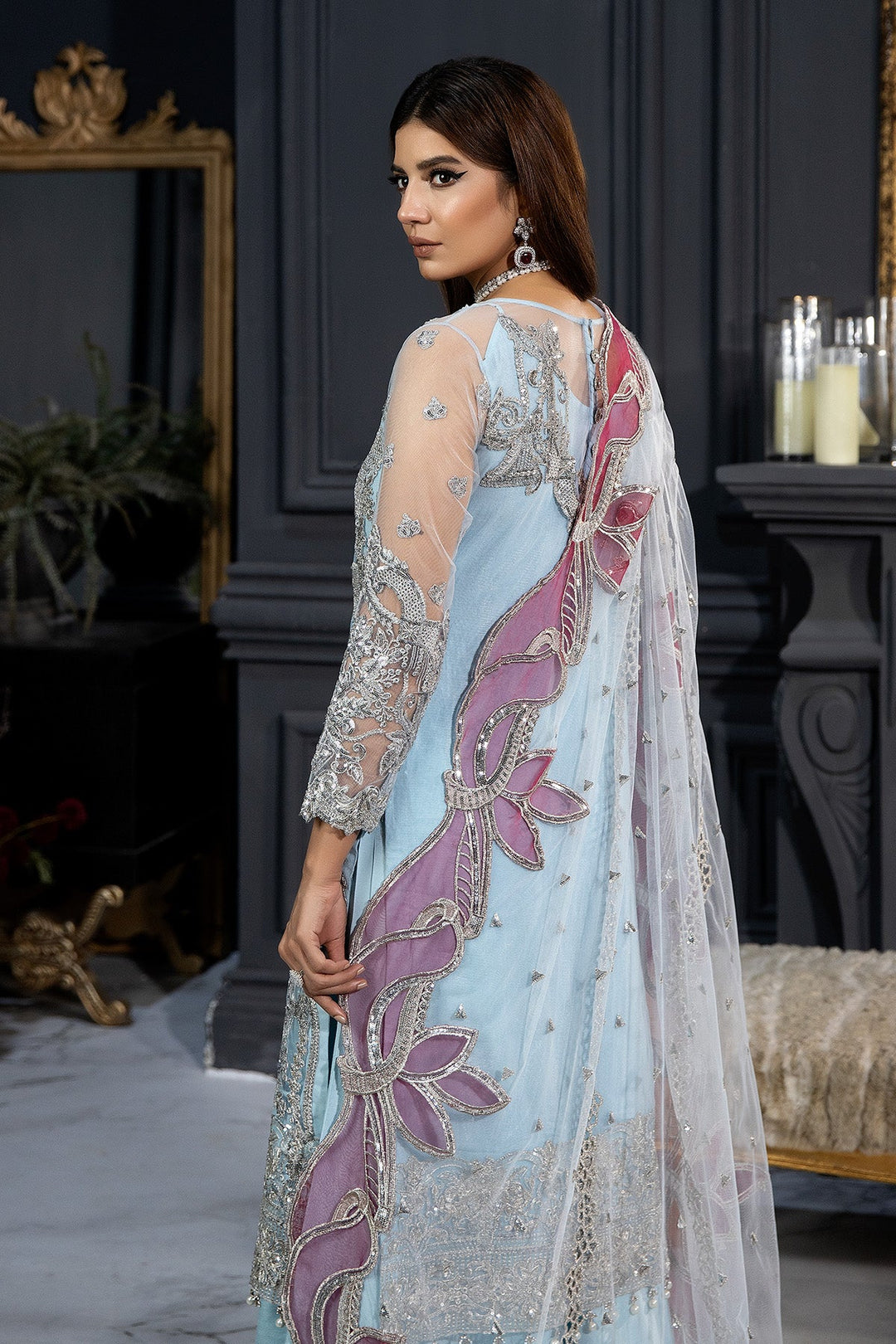 Embroidered Organza Pakistani Bridal Dress with Stonework
