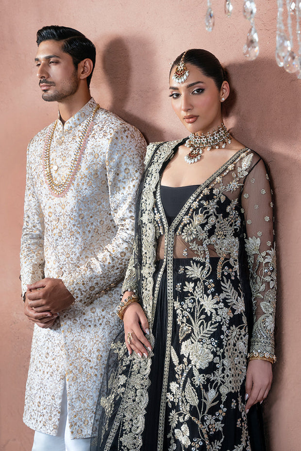 Embroidered Pakistani Bridal Dress with Raw Silk Trouser