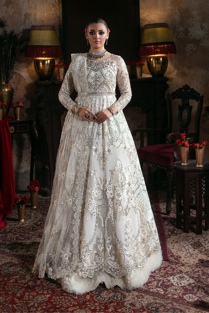 Embroidered Pakistani Bridal Dress with Organza Embellishment