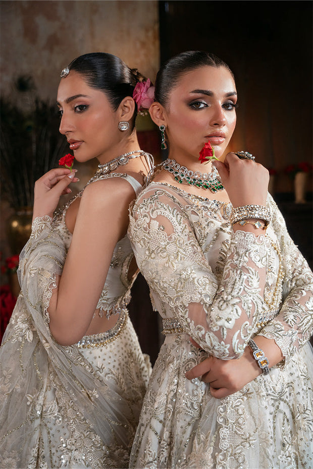 Embroidered Pakistani Bridal Dress with Organza Embellishment