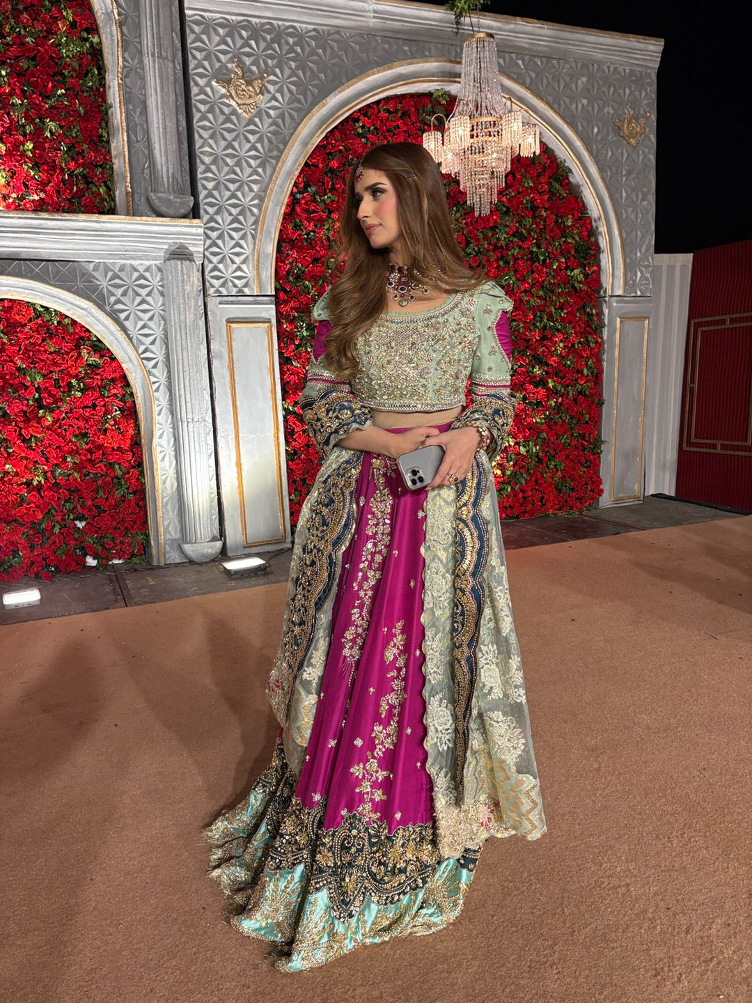 Mint Green Pakistani Bridal Outfit with Gold Embroidery