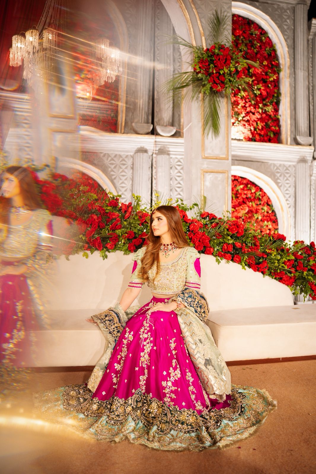 Mint Green Pakistani Bridal Outfit with Gold Embroidery
