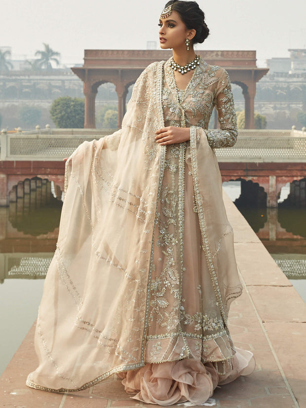 Pakistani Wedding Dress: Nude Pink Angarkha & Lehenga