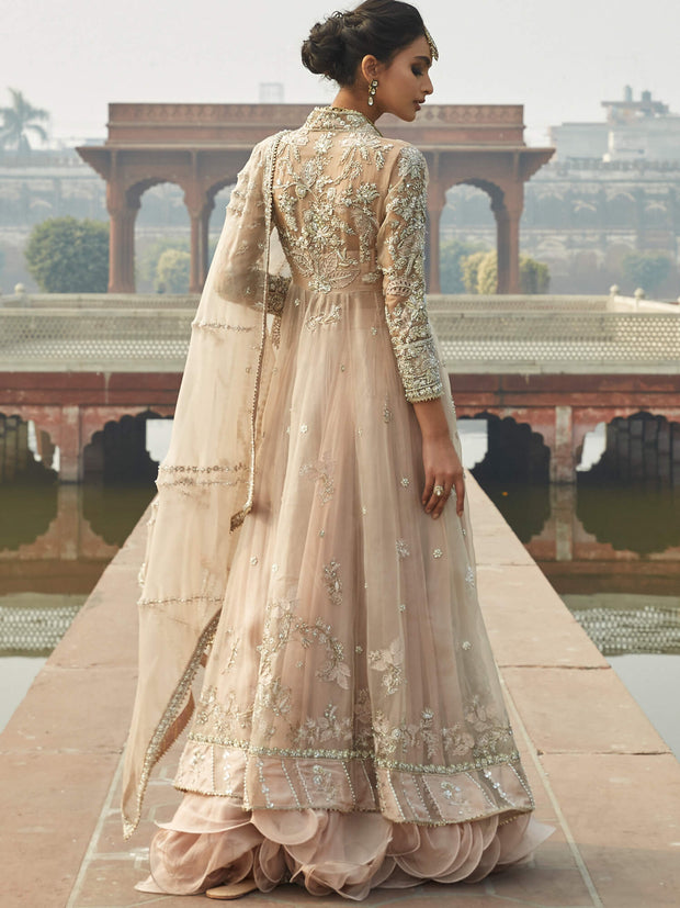 Pakistani Wedding Dress: Nude Pink Angarkha & Lehenga