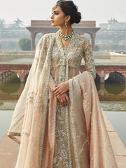 Pakistani Wedding Dress: Nude Pink Angarkha & Lehenga
