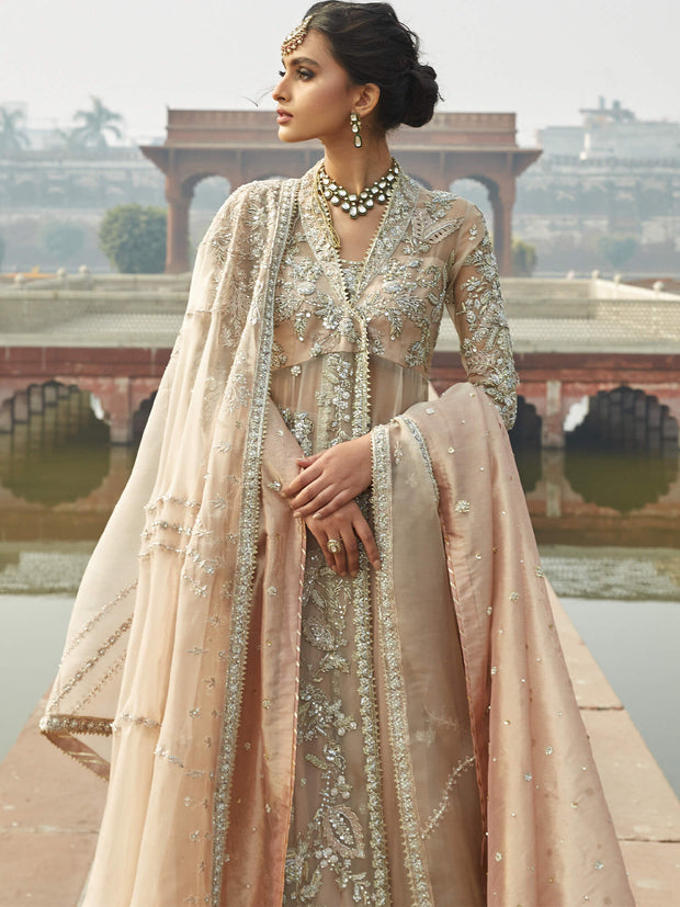 Pakistani Wedding Dress: Nude Pink Angarkha & Lehenga