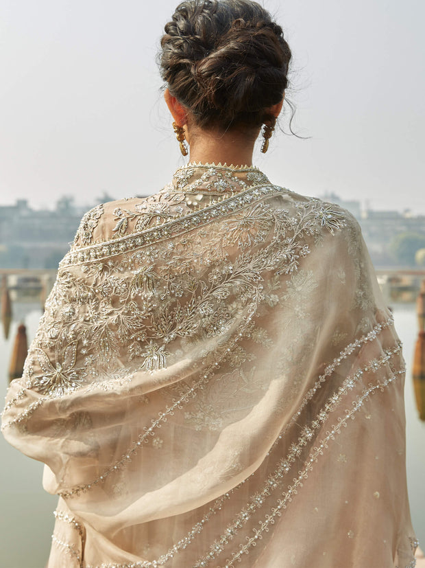 Pakistani Wedding Dress: Nude Pink Angarkha & Lehenga