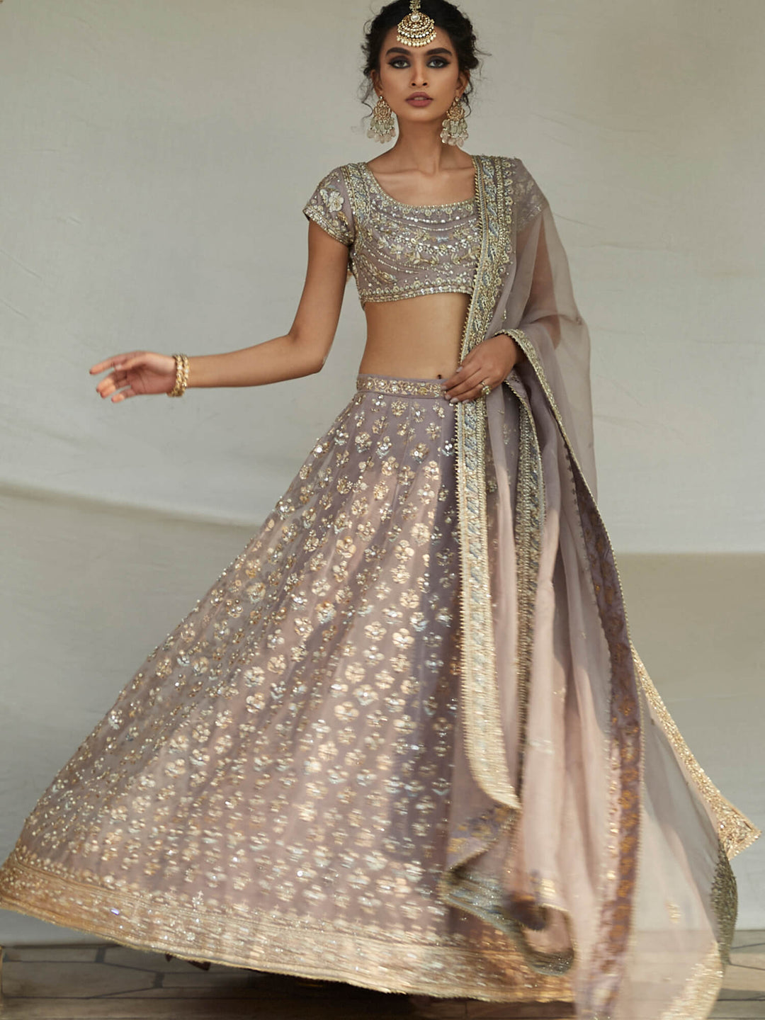Lavender Pakistani Bridal Dress with Embellished Lehenga