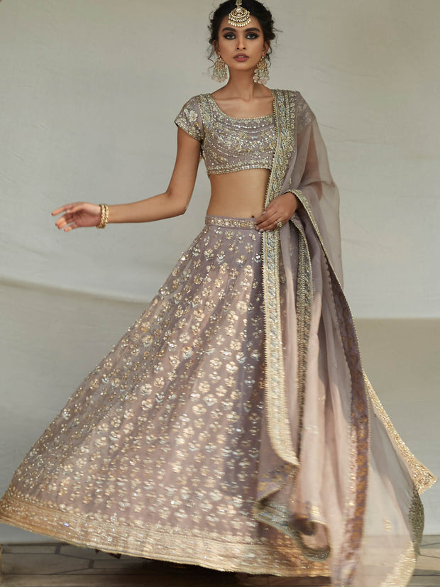 Lavender Pakistani Bridal Dress with Embellished Lehenga