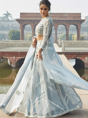 Pakistani Bridal Dress in Dusty Blue Organza with Dupatta
