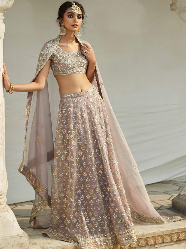 Lavender Pakistani Bridal Dress with Embellished Lehenga