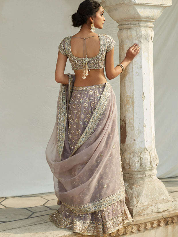 Lavender Pakistani Bridal Dress with Embellished Lehenga
