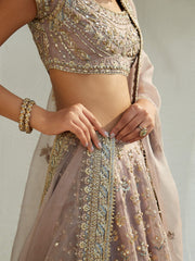 Lavender Pakistani Bridal Dress with Embellished Lehenga