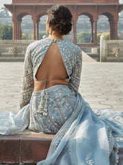 Pakistani Bridal Dress in Dusty Blue Organza with Dupatta
