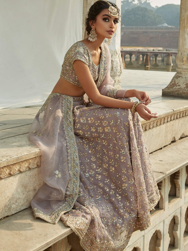 Lavender Pakistani Bridal Dress with Embellished Lehenga