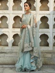 Exquisite Aqua Pakistani Bridal Dress with Lehenga